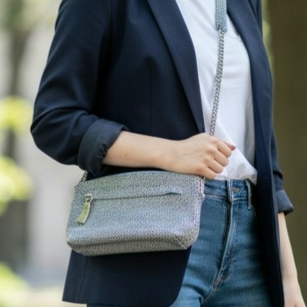 Sorial Pebbled Light Gray Crossbody with Silver Chain